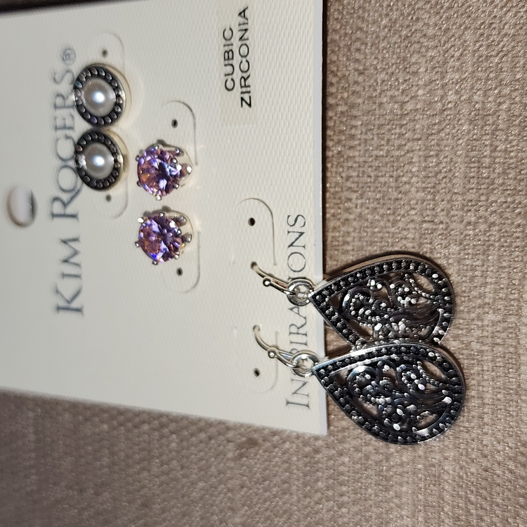 New Kim Rogers 3 Piece Earrings Set Filigree Teardrop 18$